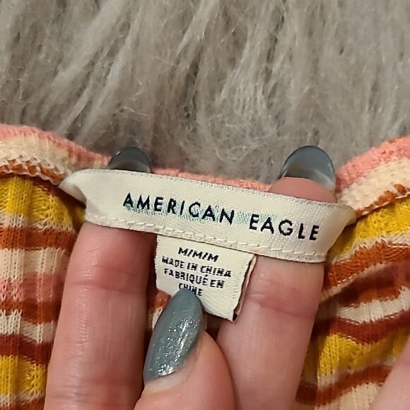 American eagle outfitters womens knit pink, red and yellow tube top with buttons - Picture 2 of 3